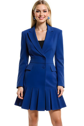 Royal Blue Notched Lapel Single Breasted Blazer Dress