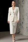 Ivory 2 Piece Peak Lapel Pencil Midi Business Suits