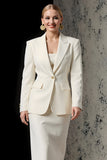 Ivory 2 Piece Peak Lapel Pencil Midi Business Suits