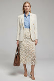 Ivory Notched Lapel Long Sleeves Women Blazer