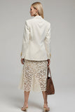 Ivory Notched Lapel Long Sleeves Women Blazer