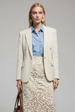 Ivory Notched Lapel Long Sleeves Women Blazer