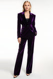 Dark Purple 2 Piece Peak Lapel Velvet Prom Suits with Pockets