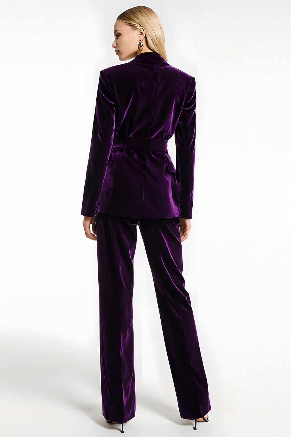 Dark Purple 2 Piece Peak Lapel Velvet Prom Suits with Pockets