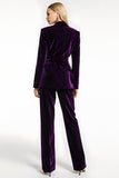 Dark Purple 2 Piece Peak Lapel Velvet Prom Suits with Pockets