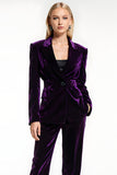Dark Purple 2 Piece Peak Lapel Velvet Prom Suits with Pockets