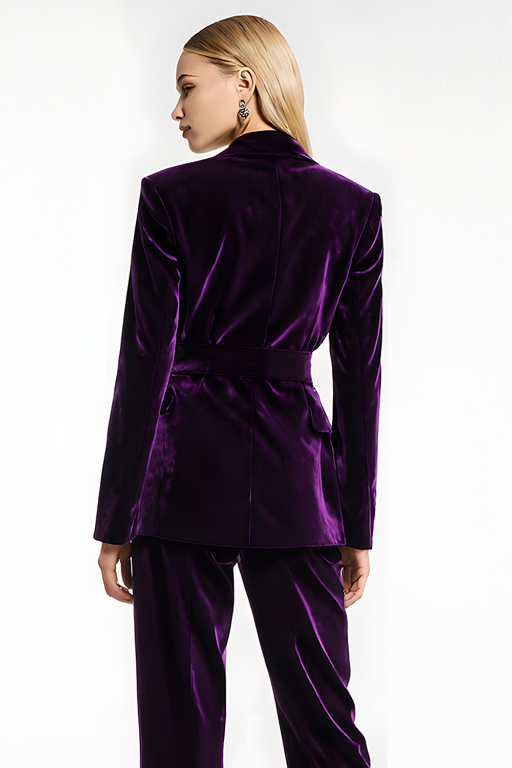 Dark Purple 2 Piece Peak Lapel Velvet Prom Suits with Pockets