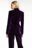 Dark Purple 2 Piece Peak Lapel Velvet Prom Suits with Pockets