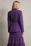 Dark Purple Notched Lapel Long Sleeves 2 Piece Prom Suits with Sash
