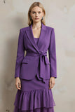 Dark Purple Long Sleeves Peak Lapel 2 Piece Prom Suits with Sash