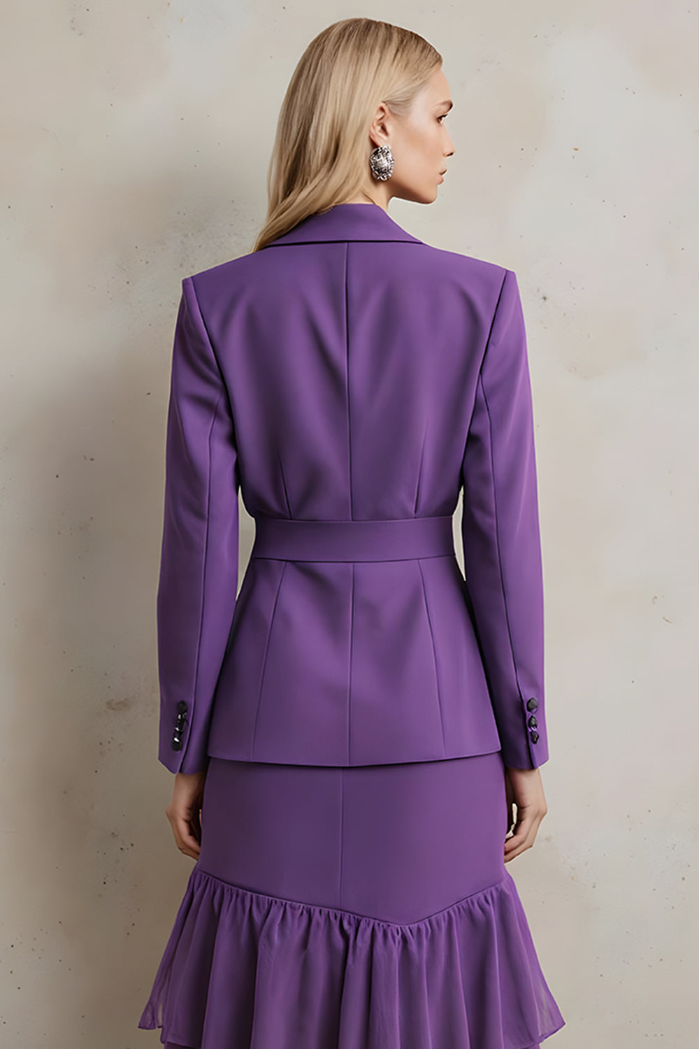 Dark Purple Long Sleeves Peak Lapel 2 Piece Prom Suits with Sash