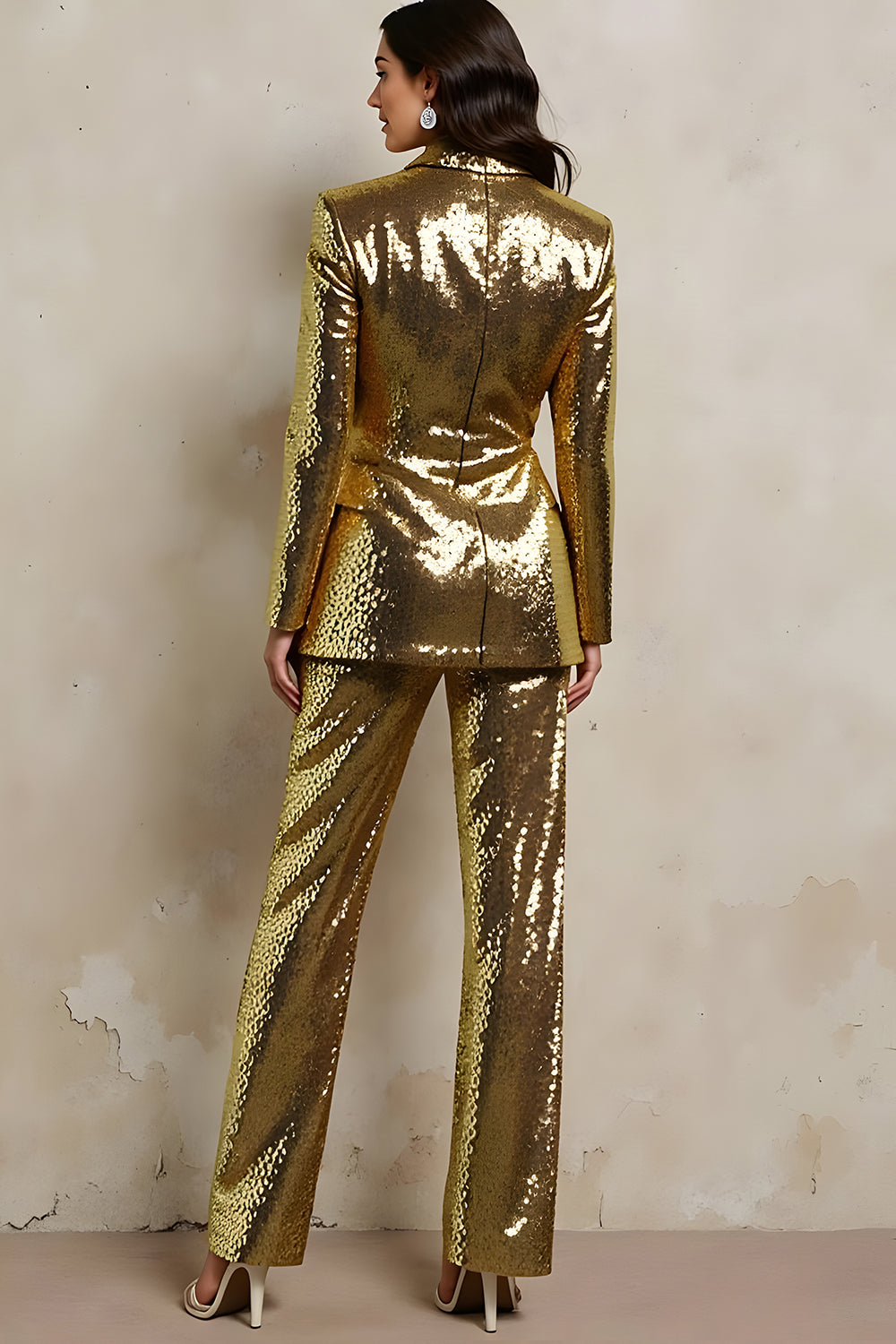 Sparkly Golden Sequins Peak Lapel Women Prom Suits
