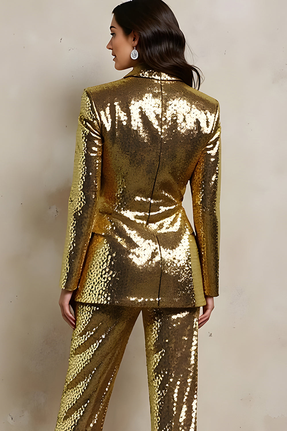 Sparkly Golden Sequins Peak Lapel Women Prom Suits