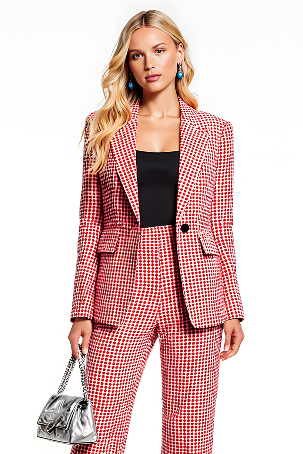 Red One Button 2 Piece Long Sleeves Business Suits