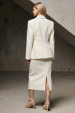 Ivory Notched Lapel Pencil 2 Piece Midi Business Suits with Slit
