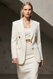 Ivory Notched Lapel Pencil 2 Piece Midi Business Suits with Slit