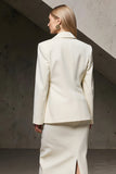 Ivory Notched Lapel Pencil 2 Piece Midi Business Suits with Slit