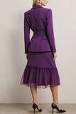 Dark Purple 2 Piece Notched Lapel Midi Business Suits with Sash