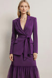 Dark Purple 2 Piece Notched Lapel Midi Business Suits with Sash