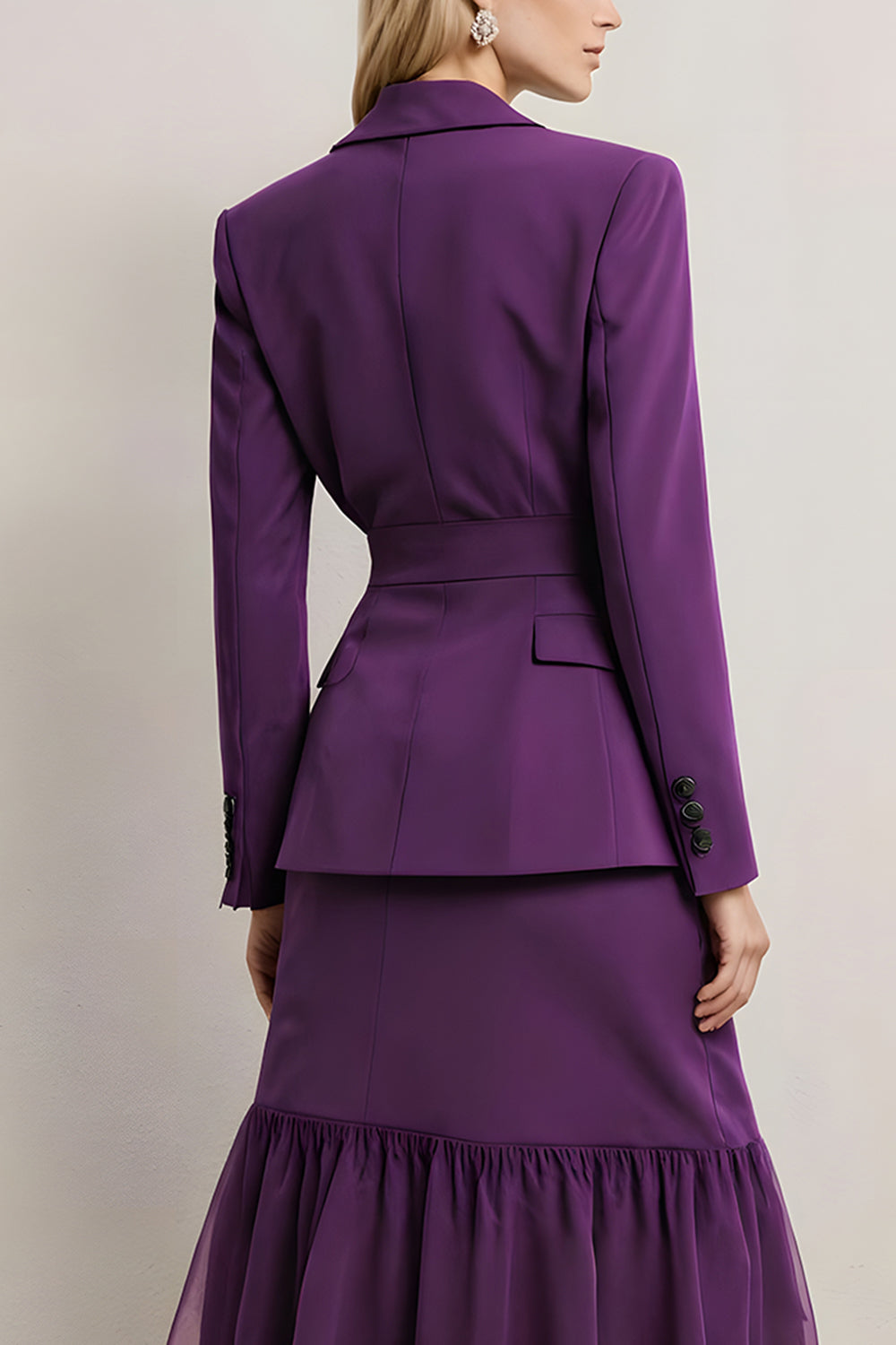 Dark Purple 2 Piece Notched Lapel Midi Business Suits with Sash