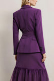 Dark Purple 2 Piece Notched Lapel Midi Business Suits with Sash