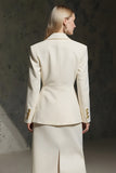 Ivory Double Breasted Pencil 2 Piece Midi Business Suits with Slit