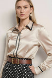 Champagne Black Dots 2 Piece Collar Neck Pencil Midi Workwear with Belt