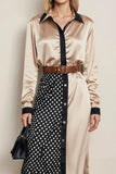 Champagne Collar Neck Long Sleeves Pencil Midi Work Dress with Belts
