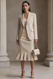 Champagne 2 Piece Notched Lapel Mermaid Midi Business Suits