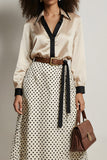 Champagne 2 Piece Satin A-Line Long Sleeves Midi Workwear