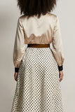 Champagne 2 Piece Satin A-Line Long Sleeves Midi Workwear