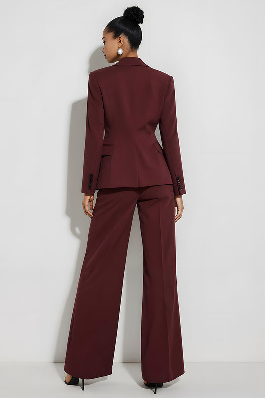Burgundy 2 Piece Notched Lapel Single Breasted Long Sleeves Business Suits