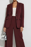Burgundy 2 Piece Notched Lapel Single Breasted Long Sleeves Business Suits
