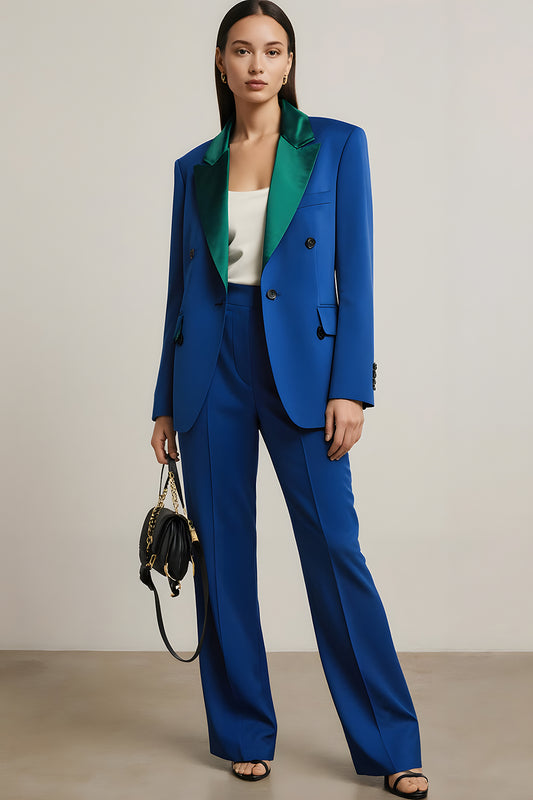 Royal Blue 2 Piece Peak Lapel Long Sleeves Business Suits