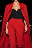 Red 2 Piece Peak Lapel Long Sleeves Long Business Suits