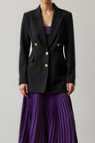 Black and Purple 2 Piece Peak Lapel Long Sleeves A-Line Pleated Business Suits