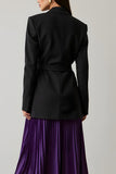 Black and Purple 2 Piece Peak Lapel Long Sleeves A-Line Pleated Business Suits