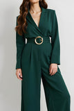 Dark Green Notched Lapel Long Sleeves Business Jumpsuits