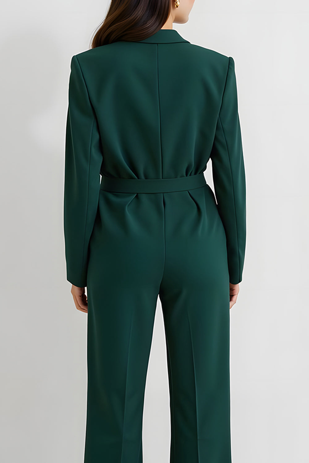 Dark Green Notched Lapel Long Sleeves Business Jumpsuits