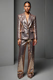 Sparkly Rose Golden 2 Piece Sequin Peak Lapel Long Sleeves Prom Suits