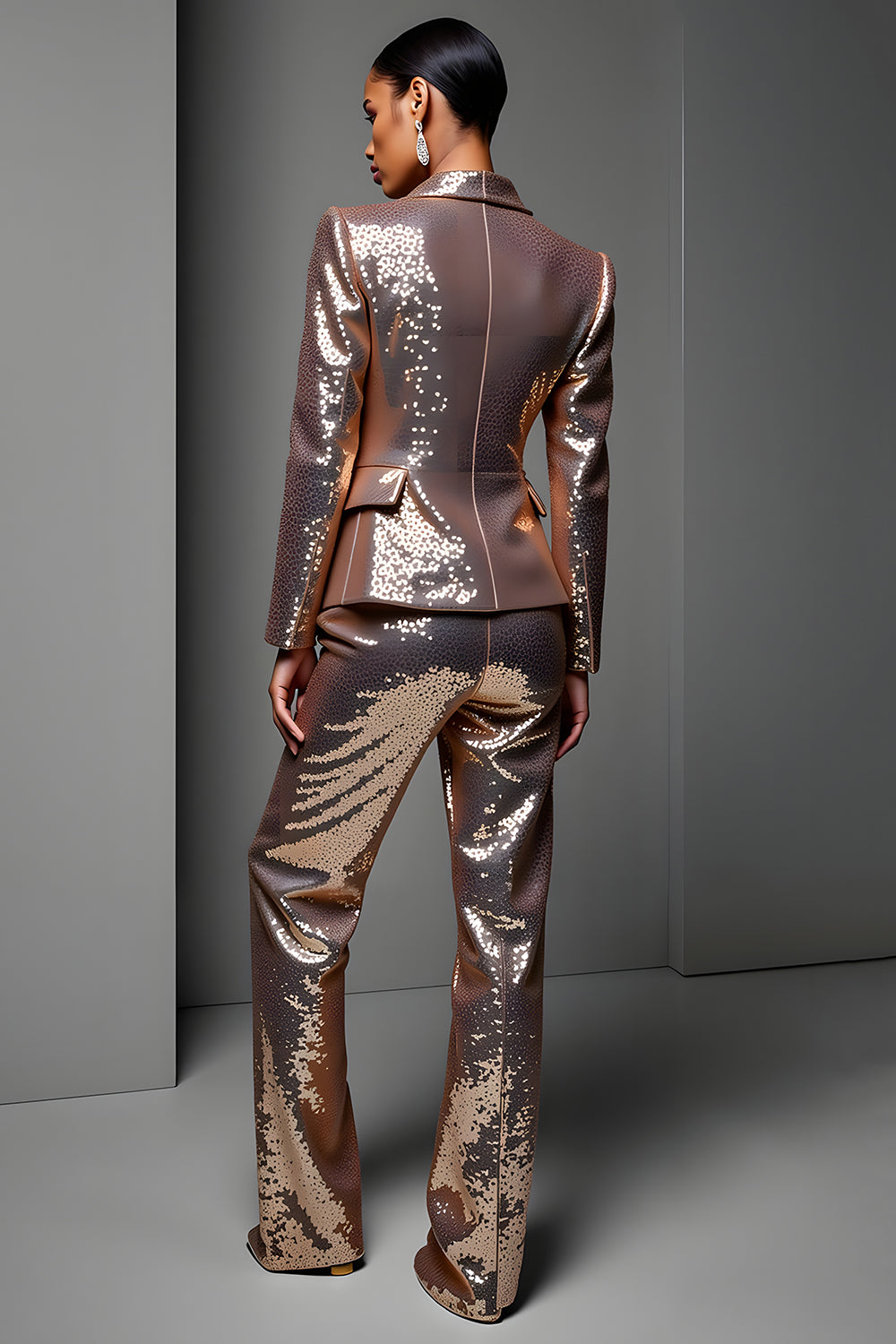 Sparkly Rose Golden 2 Piece Sequin Peak Lapel Long Sleeves Prom Suits