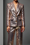 Sparkly Rose Golden 2 Piece Sequin Peak Lapel Long Sleeves Prom Suits