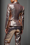 Sparkly Rose Golden 2 Piece Sequin Peak Lapel Long Sleeves Prom Suits
