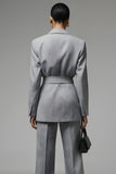 Grey 2 Piece Notched Lapel Slim Fit Long Sleeves Business Suits