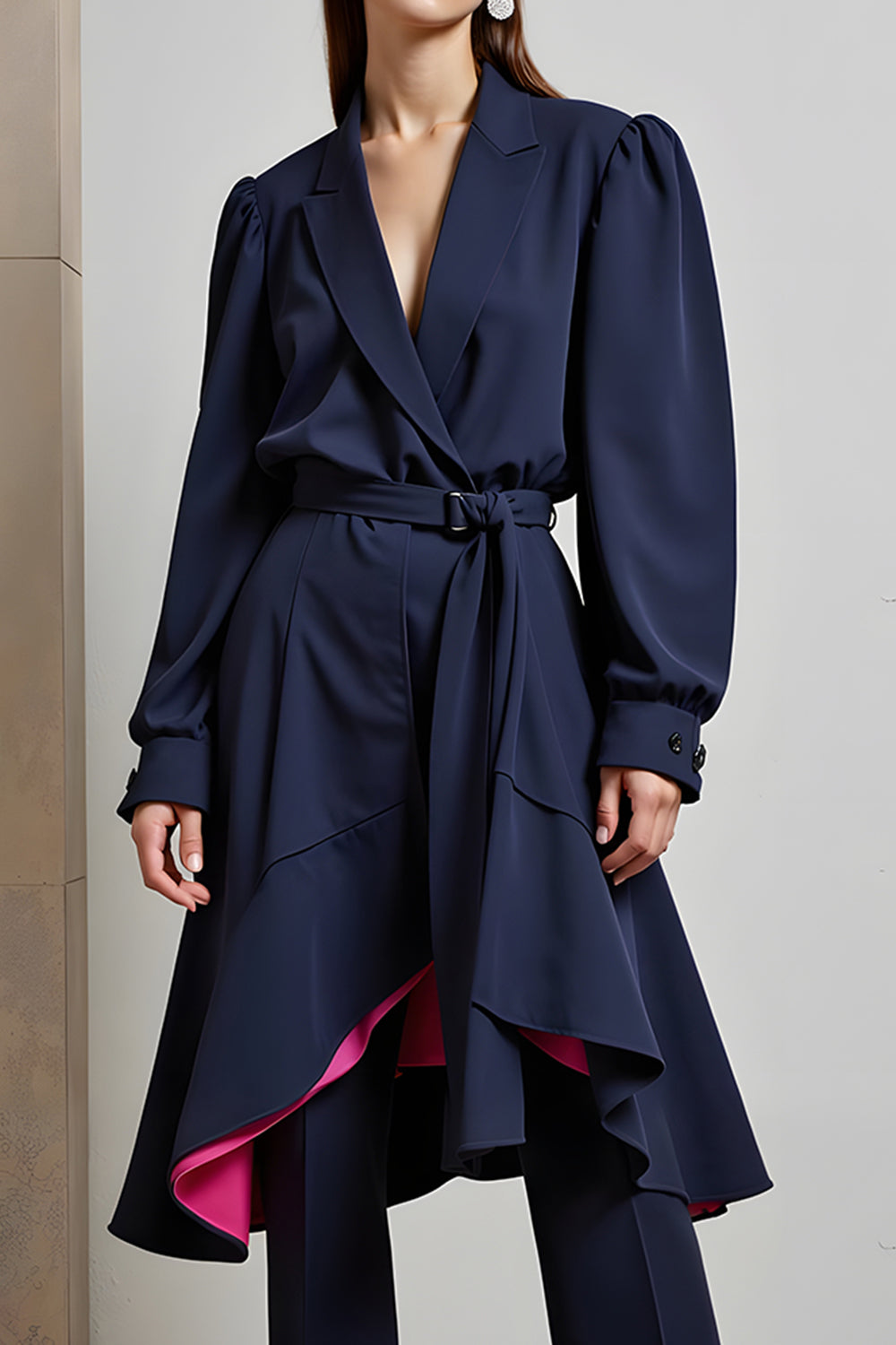 Navy 2 Piece Peak Lapel Long Sleeves Business Outfits