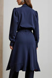 Navy 2 Piece Peak Lapel Long Sleeves Business Outfits