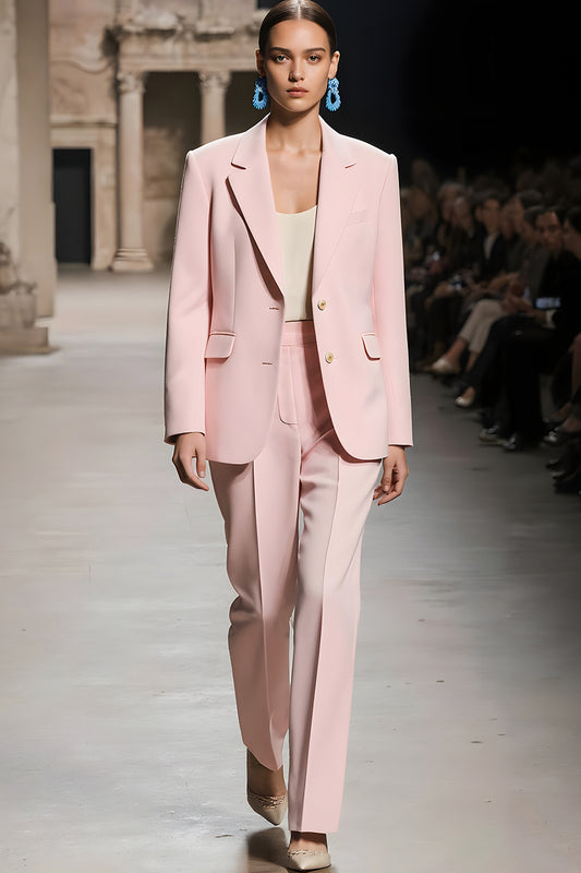 Pink 2 Piece Notched Lapel Single Breasted Long Sleeves Business Suits