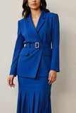 Royal Blue 2 Piece Notched Lapel Long Sleeves Midi Pencil Business Suits