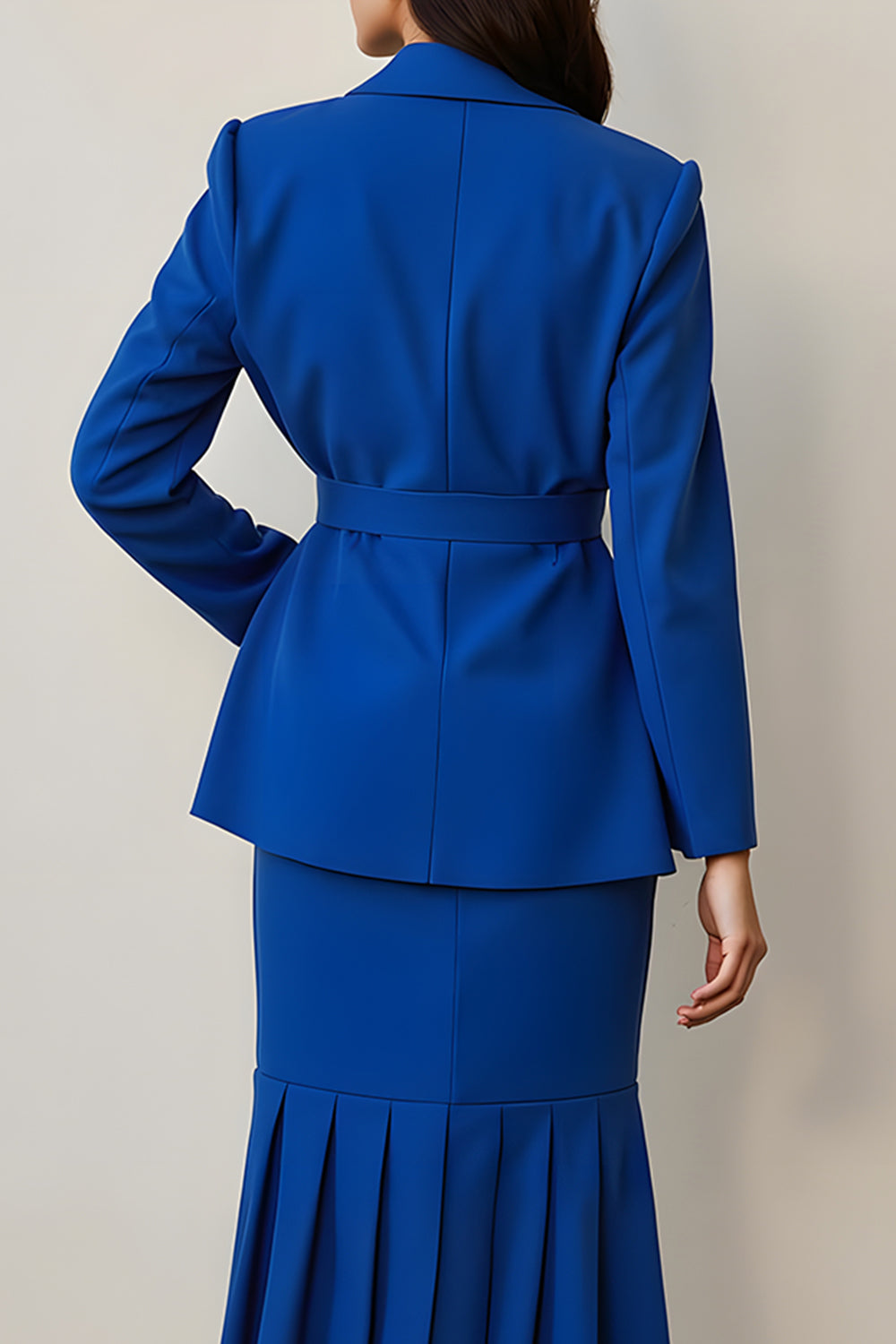 Royal Blue 2 Piece Notched Lapel Long Sleeves Midi Pencil Business Suits