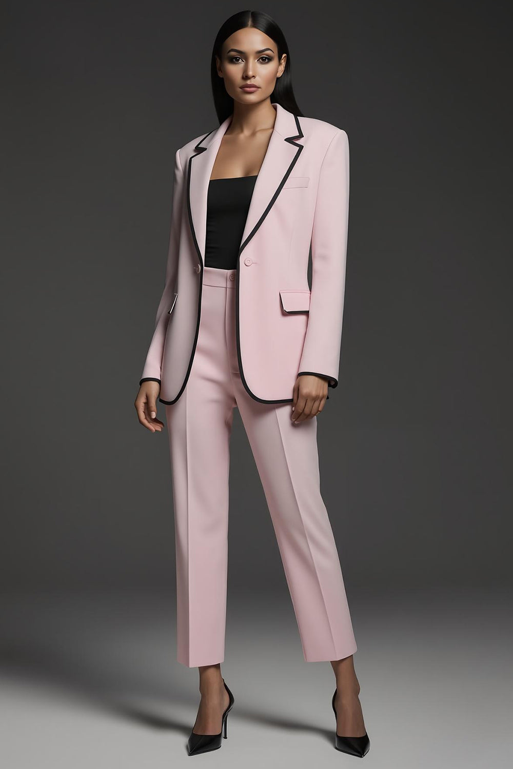 Pink 2 Piece Notched Lapel Slim Fit Long Sleeves Business Suits